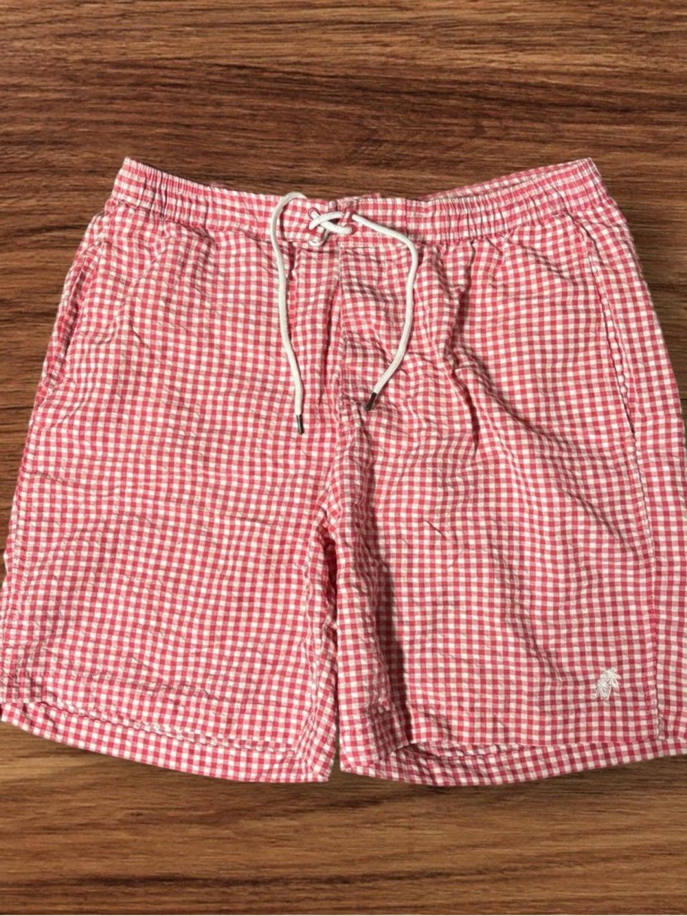 Trunks Surf & Swim Co. Men's Hot Pink & White Gingham Drawstring Swim Shorts